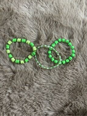 3pc Green Beaded Bracelet Set